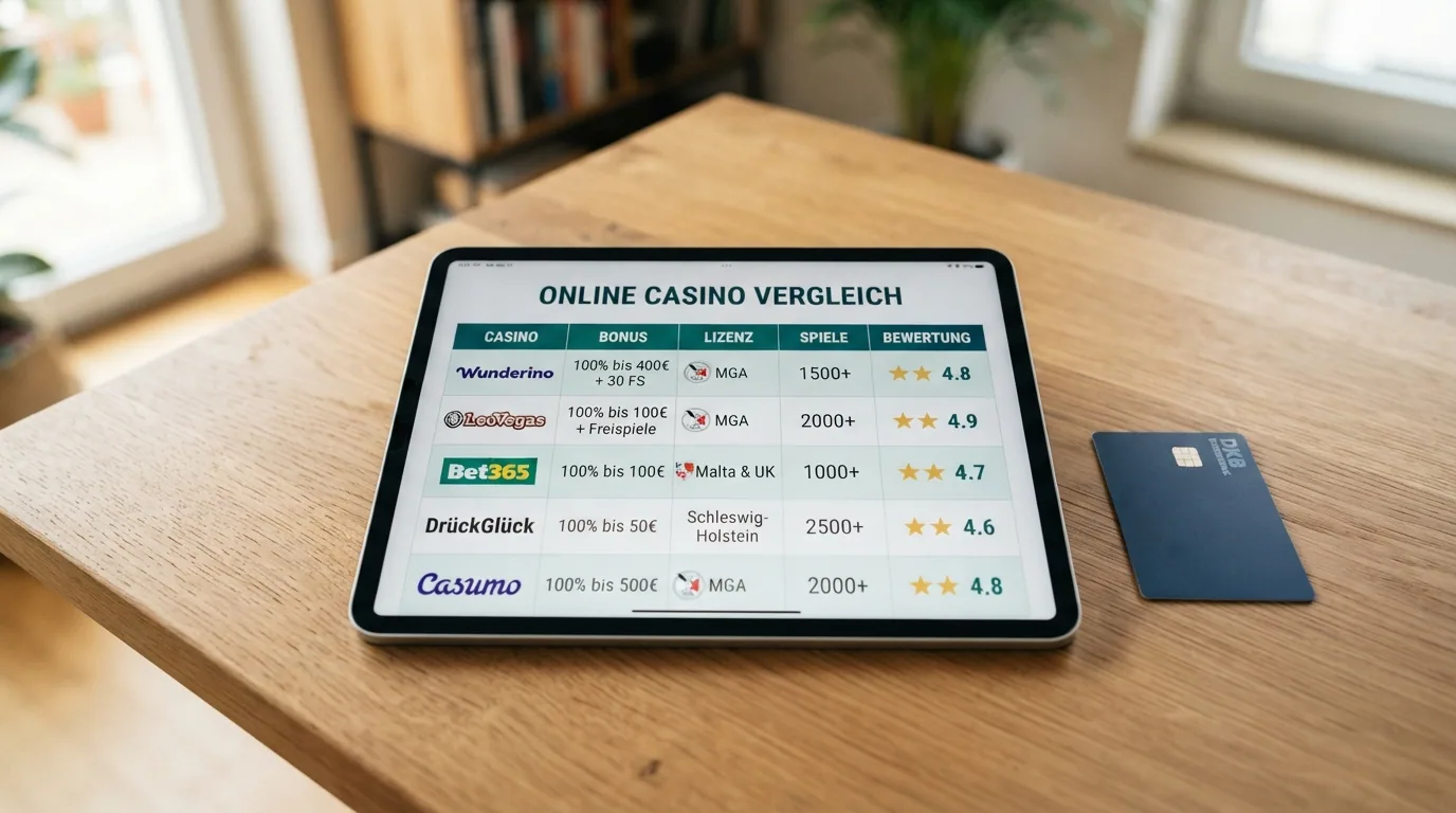 Übersichtliche Vergleichstabelle mit Casino-Namen in der linken Spalte und farblich differenzierten Bonuswerten in den Folgespalten