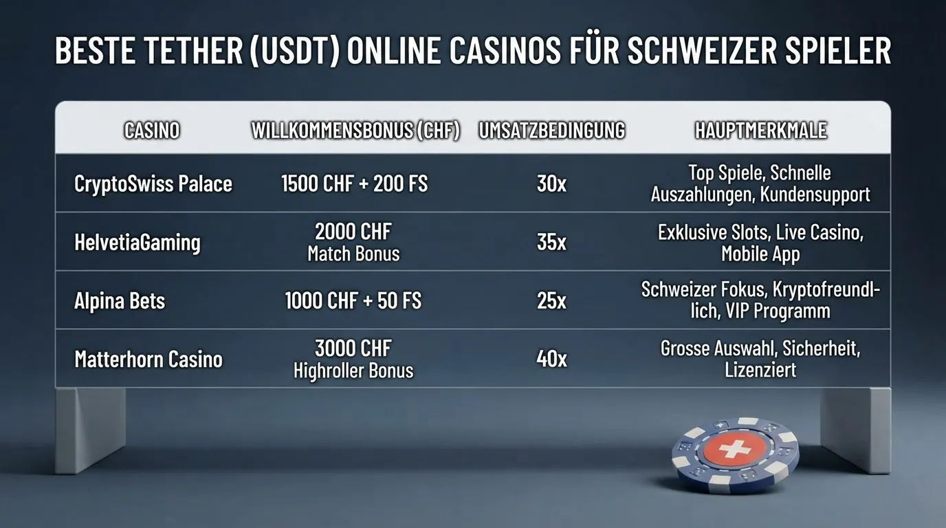 Übersichtliche Vergleichstabelle mit Casino-Logos, Bonus-Beträgen und Sterne-Bewertungen
