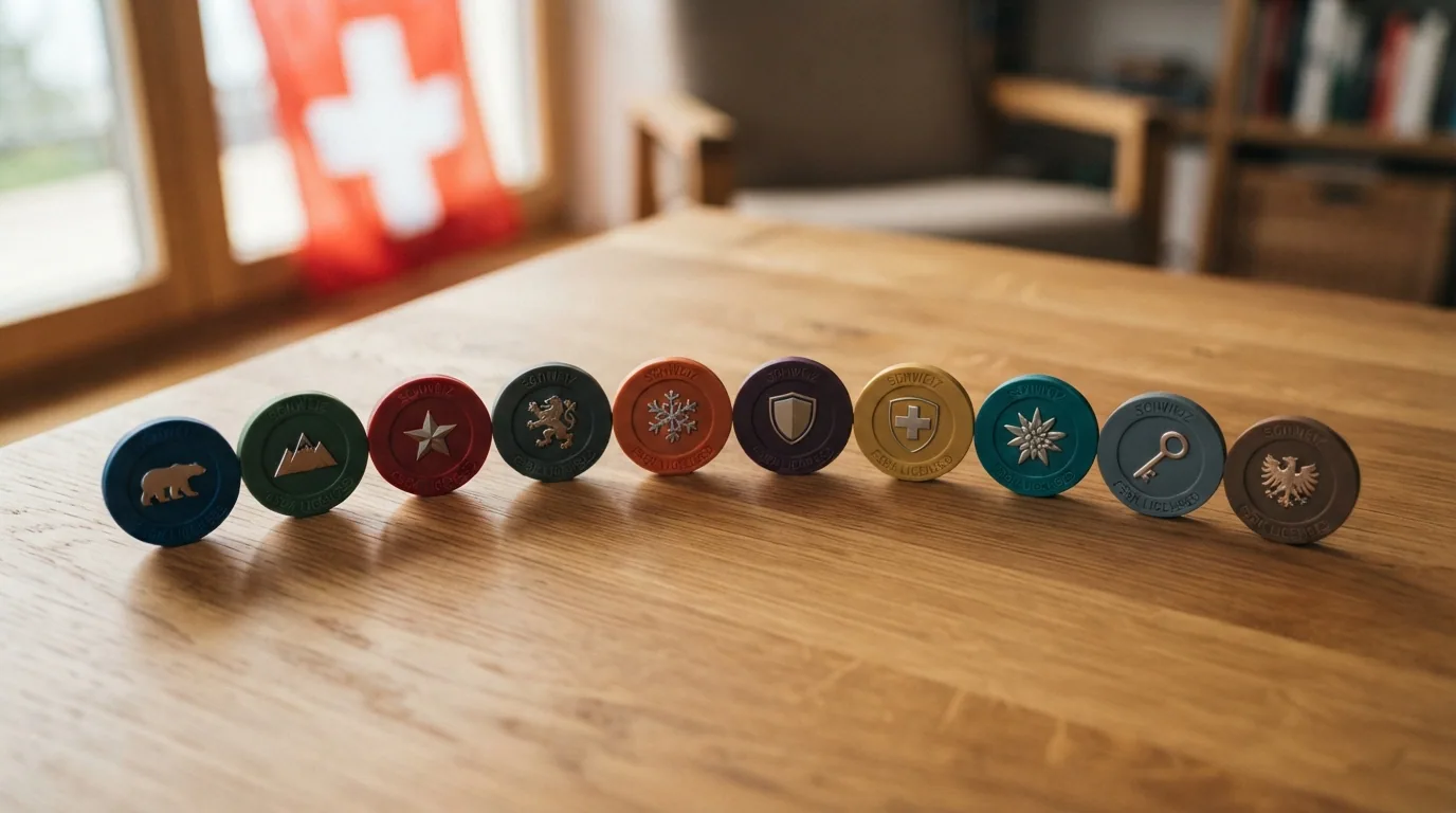 Übersicht der zehn lizenzierten Schweizer Online-Casinos mit ihren Logos