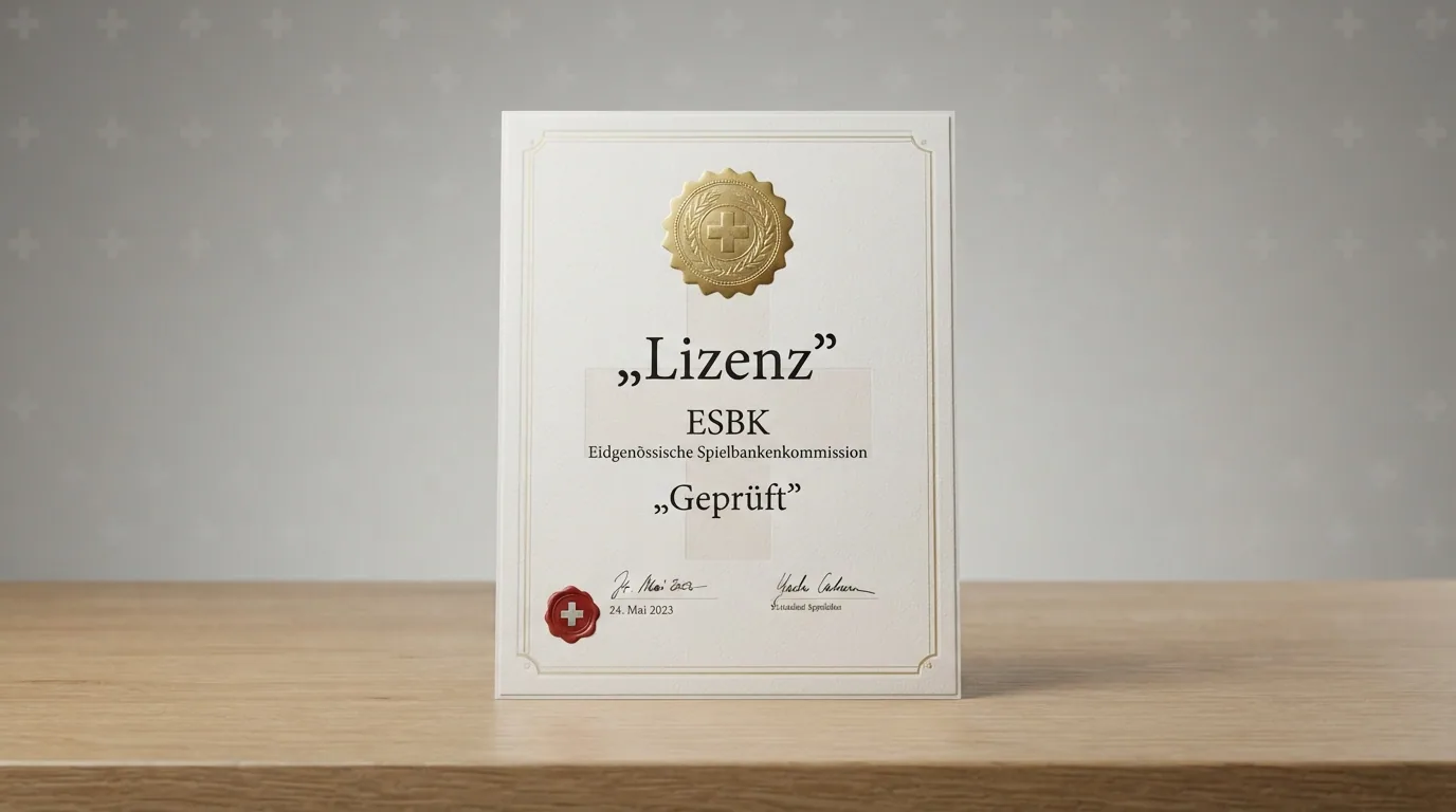 Das offizielle ESBK-Logo oder eine stilisierte Schweizer Lizenzurkunde vor einem Sperrlisten-Hintergrund