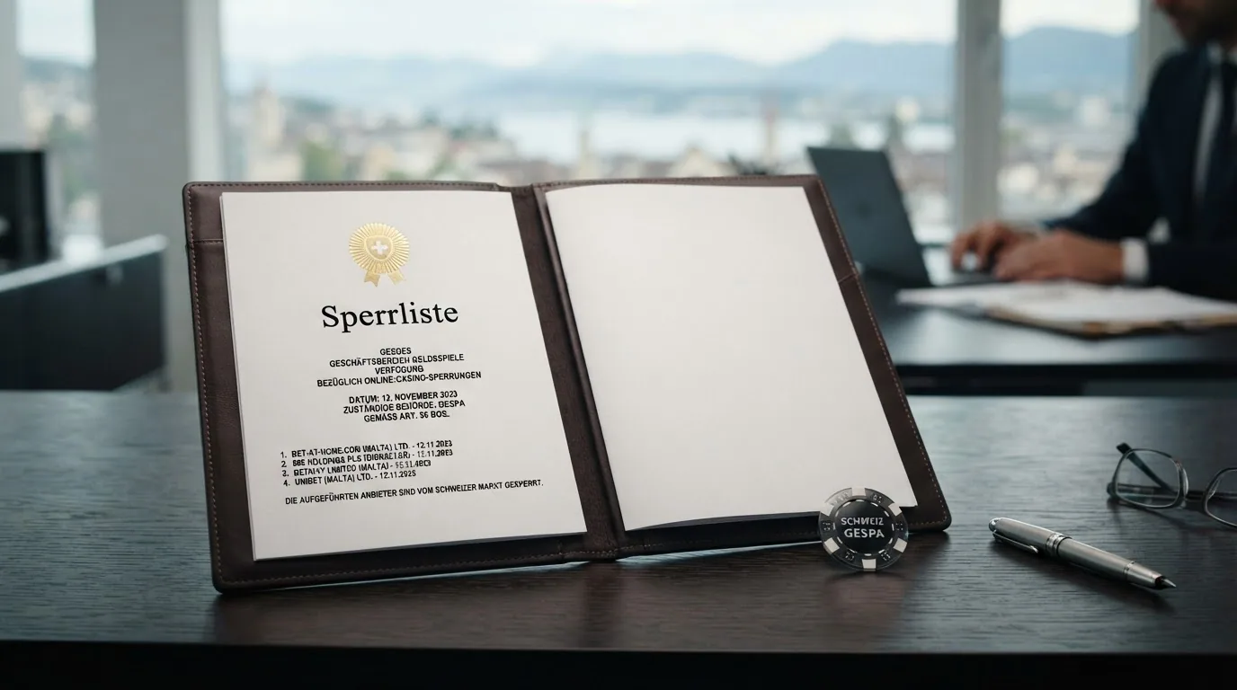 Ein offizielles Dokument der ESBK mit dem Titel «Sperrliste» und dem Schweizer Wappen