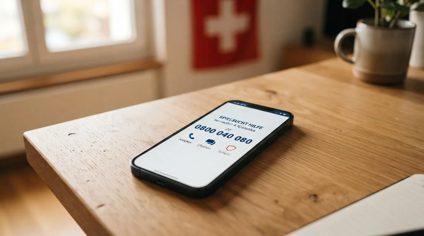 Telefon-Hotline-Nummer 0800 040 080 auf einem Bildschirm mit Hilfesymbolen