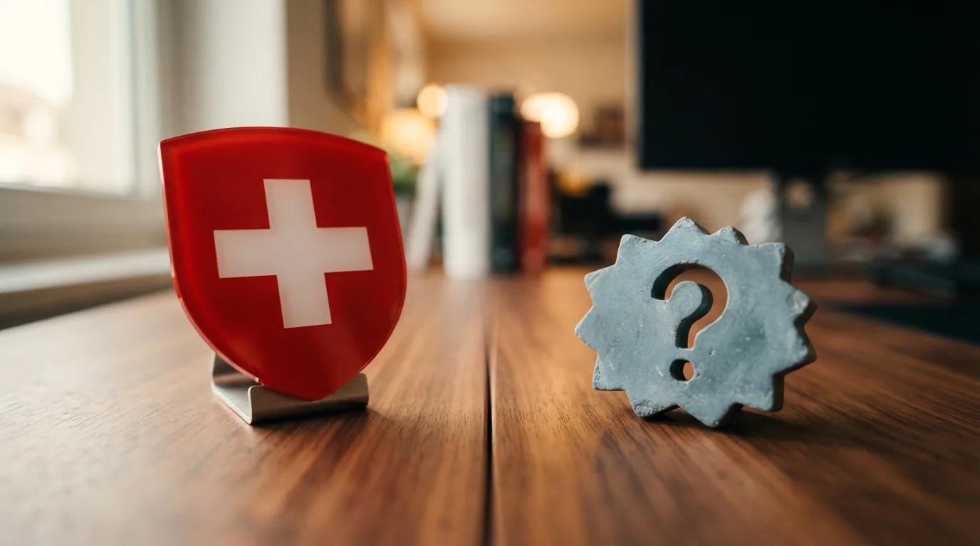 Ein rotes Schweizer Online-Casino-Symbol und ein graues Offshore-Symbol nebeneinander, mit einem Haken beim Schweizer und einem Fragezeichen beim ausländischen Anbieter