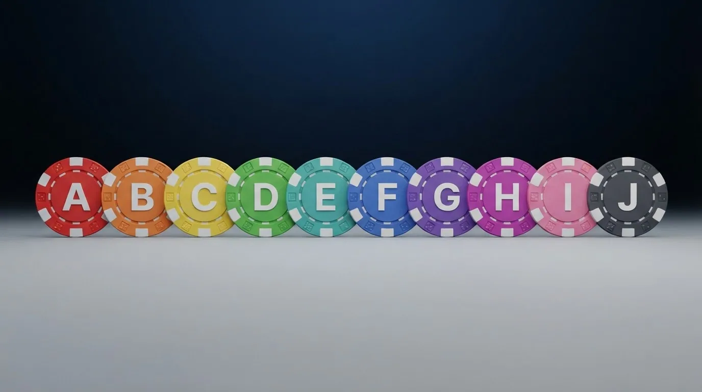 Zehn Casino-Logos oder -Kacheln in einer Vergleichsmatrix vor einem dunklen Hintergrund