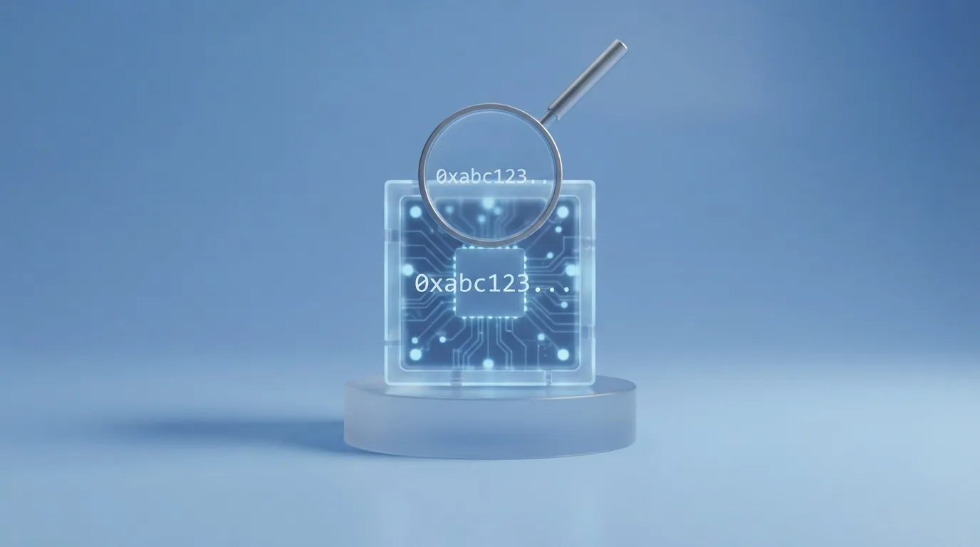 Blockchain-Block-Darstellung mit hervorgehobenem Hash-Wert und Verifikations-Icon