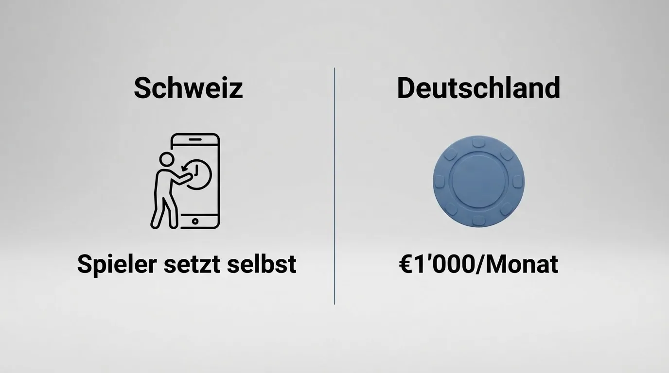 Eine zweigeteilte Grafik: links das Schweizer Modell «Spieler setzt selbst», rechts das deutsche Modell «LUGAS setzt €1'000/Monat».
