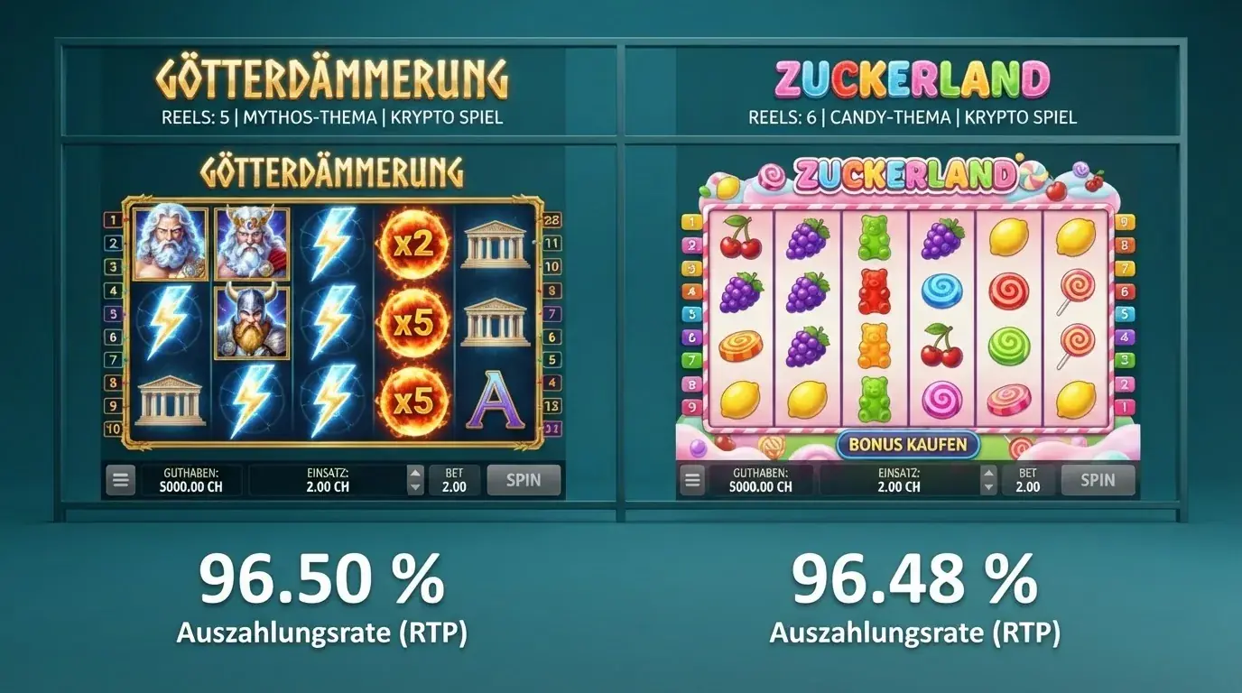 Eine Spielansicht von Gates of Olympus mit eingeblendeter RTP-Angabe «96.50 %» und einem Multiplikator-Orb