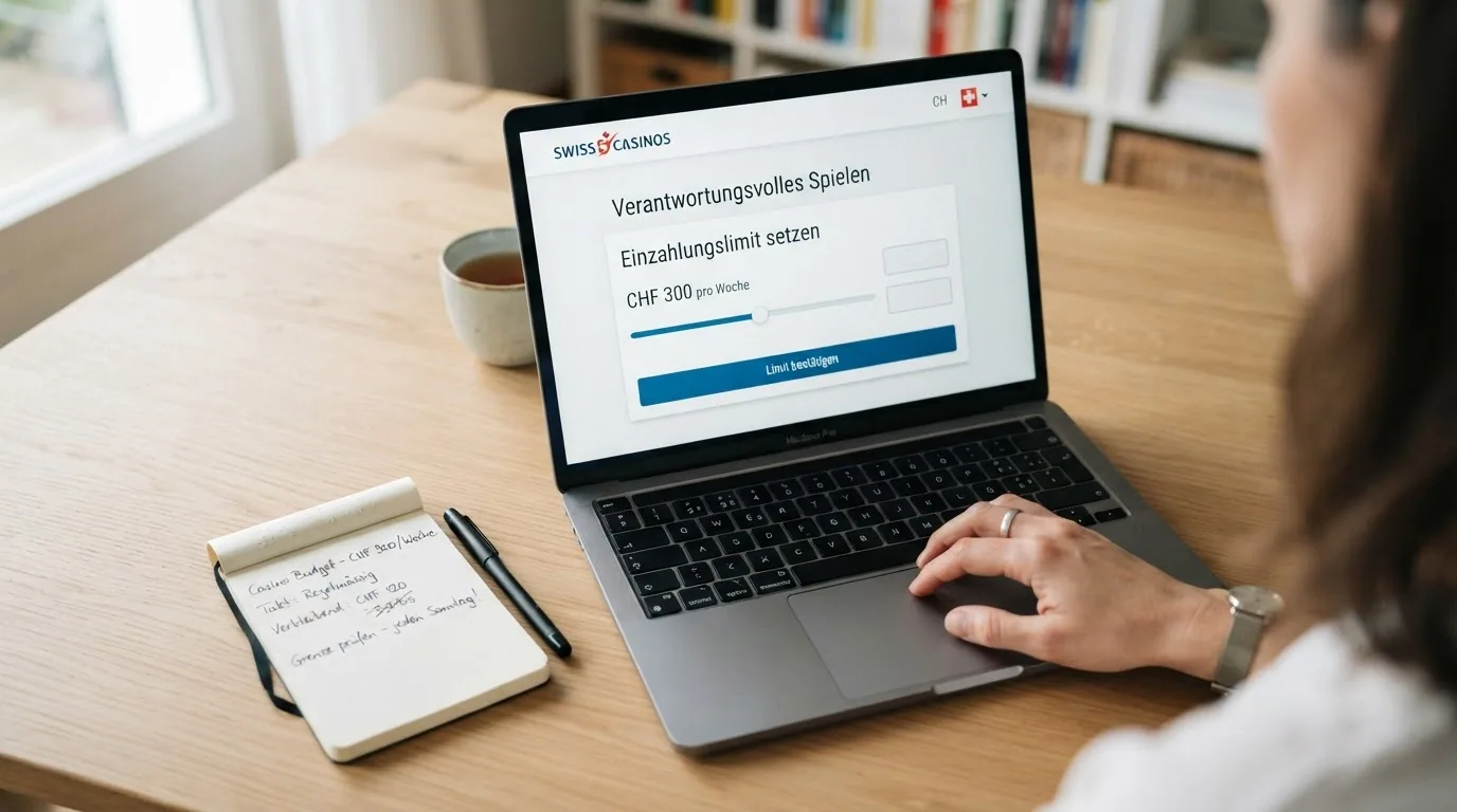 Eine Person am Laptop, die ein Einzahlungslimit in einer Casino-Oberfläche einstellt
