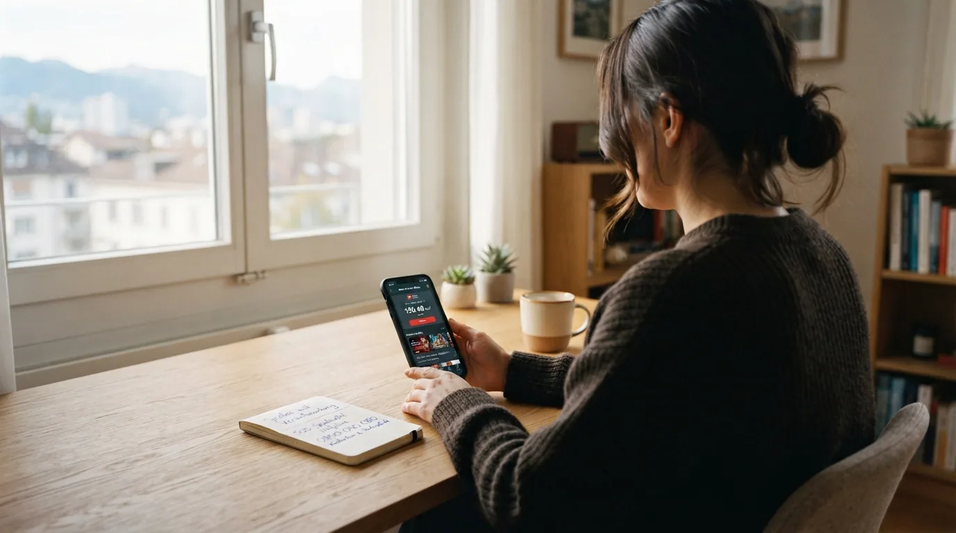 Ein Smartphone mit geöffneter Casino-App und daneben eine Notiz mit der SOS-Spielsucht-Hotline 0800 040 080