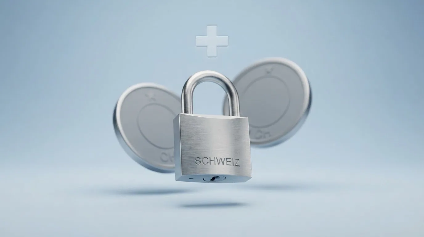Symbolbild Spielsperre: Schloss-Icon über einer Spielkarte mit Schweizer Kreuz