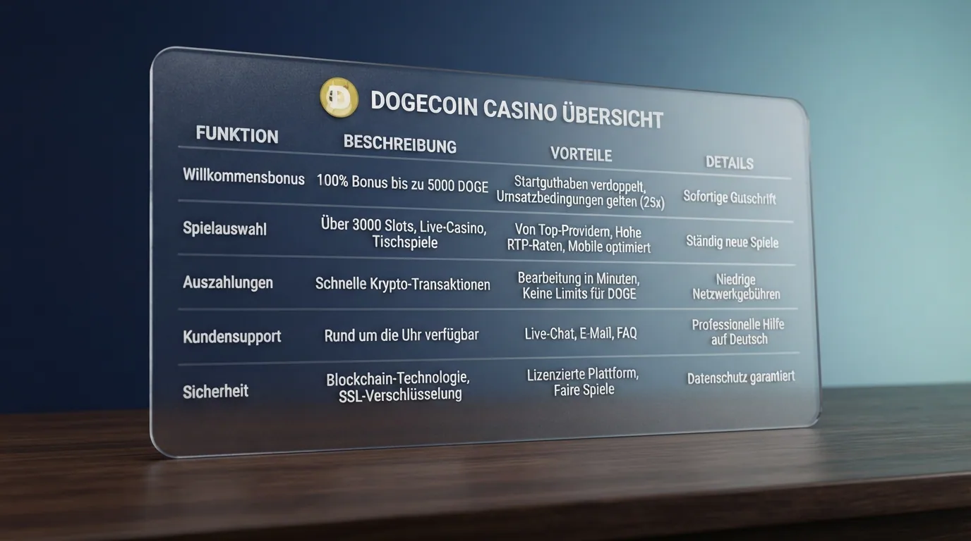 Eine Übersicht mit Casino-Logos und Vergleichsdaten in Tabellenform