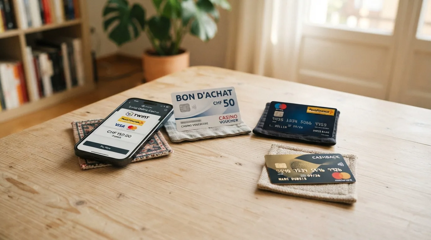 Die Logos von TWINT, PostFinance, Paysafecard und Kreditkarten mit kleinen CHF-Beträgen neben jeder Methode